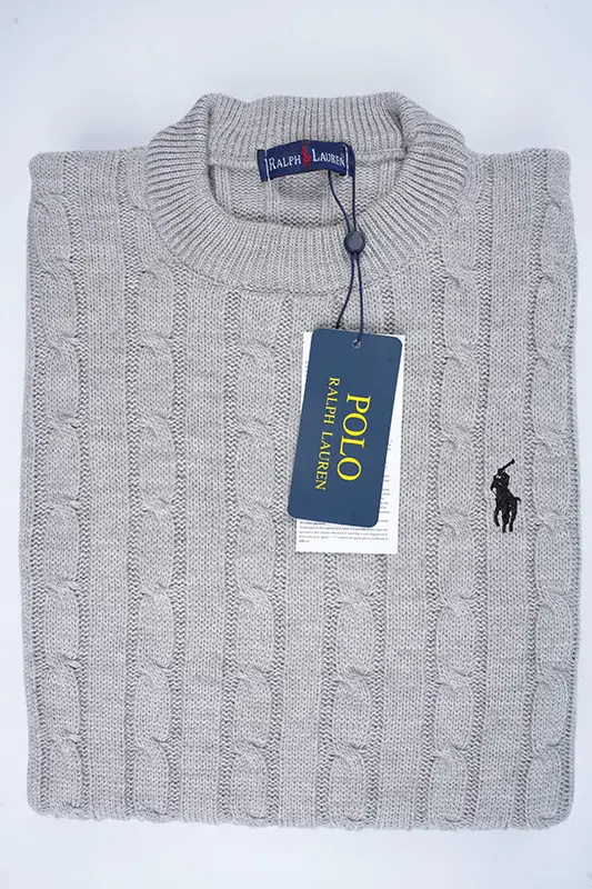 Pull Ralph col rond en coton 100%  Ref-VG7720d ( Gris )