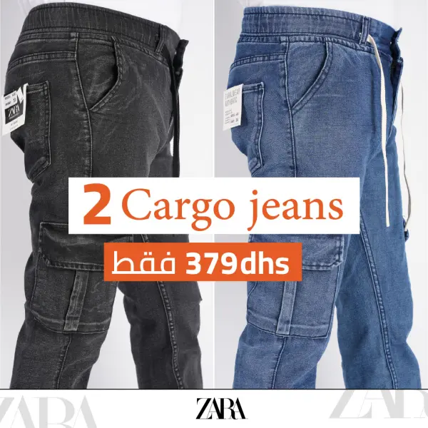 Pack de 2 Jeans cargo Coupe relax Ref-CR9886V ( Noir +Bleu Foncé)